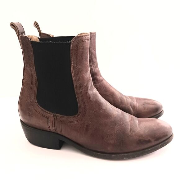 FRYE Erin Chelsea Boots Brown Leather Blk Goring  Block Heel 4001 Sz 8B Mexico - Picture 4 of 14
